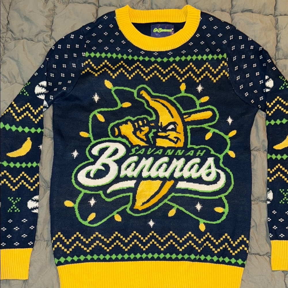 Authentic Savannah Bananas Ugly Christmas Sweater Limited Edition Go Bananas